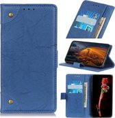Koperen gesp Retro Crazy Horse textuur horizontale flip lederen tas met houder & kaartsleuven & portemonnee voor Galaxy A20S (blauw)
