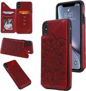 Bloem reliëfpatroon schokbestendig beschermhoes met houder & kaartsleuven en fotolijst voor iPhone XS Max (rood)