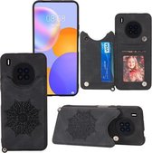 Voor Huawei Y9a Mandala Reliëf PU + TPU Case met houder & kaartsleuven & fotolijst & riem (zwart)