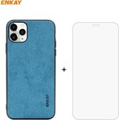 Voor iPhone 11 Pro ENKAY ENK-PC0292 2-in-1 Business-serie Stoftextuur PU-leer + TPU Soft Slim Case Cover ＆ 0,26 mm 9H 2.5D gehard glasfolie (blauw)