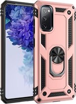 Voor Samsung Galaxy S20 FE 5G schokbestendige TPU + pc-beschermhoes met 360 graden roterende houder (roségoud)