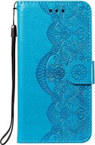 Voor Samsung Galaxy A70e Flower Vine Embossing Pattern Horizontale Flip Leather Case met Card Slot & Holder & Wallet & Lanyard (Blue)