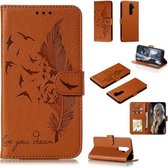 Voor Geschikt voor Xiaomi Redmi Note 8 Pro Feather Pattern Litchi Texture Horizontal Flip Leather Case met houder & portemonnee & kaartsleuven (bruin)