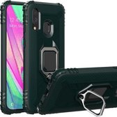 Voor Galaxy A40 koolstofvezel beschermhoes met 360 graden roterende ringhouder (groen)