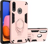 Voor Samsung Galaxy A20s 2 in 1 Armor Knight Series PC + TPU beschermhoes met onzichtbare houder (roségoud)