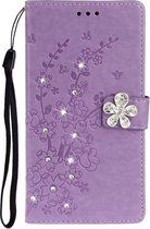 Voor Galaxy A20s Plum Blossom Pattern Diamond Encrusted Leather Case met houder & kaartsleuven & portemonnee (paars)