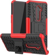 Voor OPPO Reno2 Tyre Texture Shockproof TPU + PC beschermhoes met houder (rood)