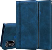 Voor Samsung Galaxy M31 Frosted zakelijke magnetische horizontale flip PU lederen tas met houder & kaartsleuf & lanyard (blauw)