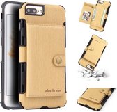 Voor iPhone 6s Plus / 6 Plus schokbestendig PU + TPU-hoesje met geborstelde textuur, met kaartsleuven en portemonnee en fotolijst (goud)