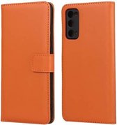 Vlakke structuur rundleer horizontale flip case met magnetische sluiting & houder & kaartsleuven & portemonnee voor Samsung Galaxy S20 FE (oranje)