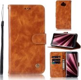 Voor Sony Xperia XA3 Retro Koperen Knop Crazy Horse Horizontale Flip PU Lederen Case met Houder & Kaartsleuven & Portemonnee & Lanyard (Goud Geel)