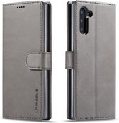 Voor Galaxy Note 10 LC.IMEEKE horizontale lederen flip-hoes met kalfsleer, met houder en kaartsleuven en portemonnee (grijs)