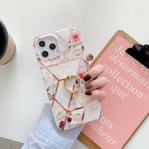 Plating Splicing Pattern Soft TPU beschermhoes met standaard Ringhouder voor iPhone 12 Pro Max (stiksels witte bloemen)