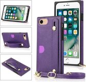 Voor iPhone 7/8 / SE 2020 polsband PU + TPU schokbestendige beschermhoes met crossbody lanyard & houder & kaartsleuf (paars)