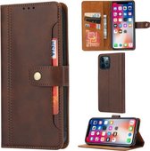 Kalfsstructuur Dubbele Vouwsluiting Horizontale Flip Leren Case met Fotolijst & Houder & Kaartsleuven & Portemonnee Voor iPhone 12 Pro Max (Koffie)