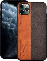 Voor iPhone 12 Pro Max Schokbestendig Heet geperst splicing PU + stoffen beschermhoes (bruin)