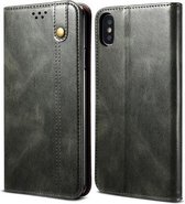 Simple Wax Crazy Horse Texture Horizontale Flip lederen hoes met kaartsleuven en portemonnee voor iPhone XS / X (donkergroen)