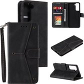 Voor Samsung Galaxy S21 Ultra 5G Stiksels Kalfsstructuur Horizontale Flip Leren Case met Houder & Kaartsleuven & Portemonnee (Zwart)