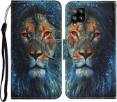 Voor Samsung Galaxy A12 Gekleurde Tekening Patroon Horizontale Flip PU Lederen Case met Houder & Kaartsleuven & Portemonnee & Lanyard (Leeuw)