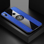 Voor Xiaomi Redmi Note 7 XINLI Stiksels Doek Textuur Schokbestendig TPU Beschermhoes met Ringhouder (Blauw)