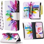Voor LG K51 Gekleurde Tekening Patroon Rits Horizontale Flip Leren Case met Houder & Kaartsleuven & Portemonnee (Zonnebloem)