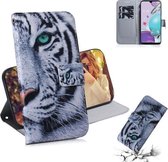Voor LG K31 / Aristo 5 Gekleurde tekening Horizontale flip lederen tas, met houder & kaartsleuven en portemonnee (tijger)