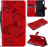 Voor LG K22 / K22 Plus 3D vlinders reliëfpatroon horizontale flip lederen tas met houder & kaartsleuf & portemonnee (rood)