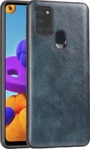 Voor Samsung Galaxy A21s Crazy Horse Textured Calfskin PU + PC + TPU Case (blauw)