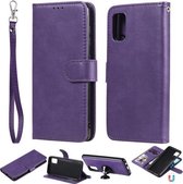 Voor Samsung Galaxy A41 (EU-versie) 2 in 1 effen kleur afneembare PU lederen tas met kaartsleuven & magnetische houder & fotolijst & portemonnee & riem (paars)