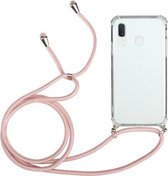 Voor Samsung Galaxy A20e Four-Corner Anti-Fall transparante TPU beschermhoes met lanyard (roze)