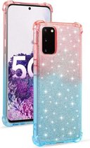 Voor Samsung Galaxy S20 5G gradiënt glitter poeder schokbestendig TPU beschermhoes (oranje blauw)