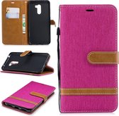 Kleurafstemming Denim Texture Leather Case voor Xiaomi Pocophone F1, met houder & kaartsleuven & portemonnee & lanyard (rose rood)