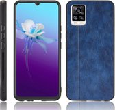 Voor Vivo V20 schokbestendig naaien koe patroon huid PC + PU + TPU hoesje (blauw)