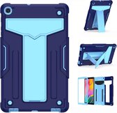 Voor Samsung Galaxy Tab A10.1 (2019) T510 T-vormige beugel Contrastkleur Schokbestendig PC + siliconen platte beschermhoes (marineblauw + blauw)