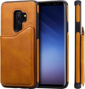 Voor Galaxy S9 + schokbestendig kalfsleer beschermhoes met houder en kaartsleuven en frame (bruin)