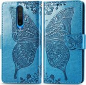 Voor xiaomi redmi K30 vlinder liefde bloem reliëf horizontale flip lederen tas met beugel / kaartsleuf / portemonnee / lanyard (blauw)