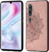 Voor Xiaomi CC9 Pro / Note 10 / Note 10 Pro Mandala reliëf stoffen hoes PC + TPU mobiele telefoonhoes met magnetische functie en draagriem (roségoud)