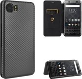Voor BlackBerry Keyone Carbon Fiber Texture Magnetische Horizontale Flip TPU + PC + PU Leather Case met Card Slot (Zwart)