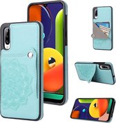 Voor Samsung Galaxy A50 reliëfpatroon PU + TPU beschermhoes met houder & portemonnee & kaartsleuven (groen)