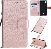 Voor LG K20 (2019) Geperst Afdrukken Zonnebloempatroon Horizontale Flip PU-lederen Case met Houder & Kaartsleuven & Portemonnee & Lanyard (Rose Goud)