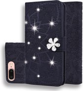 Voor iPhone 7 Plus / 8 Plus Kalfspatroon Diamond Mandala Dubbel opvouwbaar ontwerp Reliëf lederen hoes met portemonnee & houder & kaartsleuven (zwart)