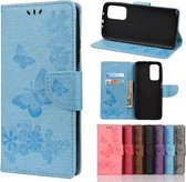 Voor Xiaomi Mi 10T 5G vlinders reliëf horizontale flip lederen tas met houder & kaartsleuven & portemonnee (blauw)