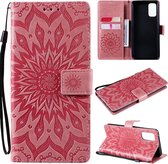 Voor OPPO Realme 7 Pro Sun Embossing Pattern Horizontale Flip Leather Case met Card Slot & Holder & Wallet & Lanyard (Pink)