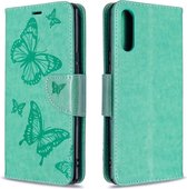 Voor Sony Xperia L4 Two Butterflies Embossing Pattern Horizontale Flip Leather Case met houder & kaartsleuf & portemonnee & lanyard (groen)