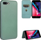 Voor iPhone 7 Plus / 8 Plus Koolstofvezeltextuur Magnetisch Horizontaal Flip TPU + PC + PU lederen tas met kaartsleuf (groen)