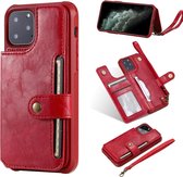 Voor iPhone 11 Pro Gesp Rits Schokbestendige beschermhoes met houder & kaartsleuven & portemonnee & lanyard & fotolijst (rood)