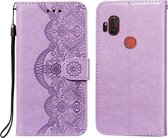 Voor Motorola Moto One Hyper Flower Vine Embossing Pattern Horizontale Flip Leather Case met Card Slot & Holder & Wallet & Lanyard (Purple)