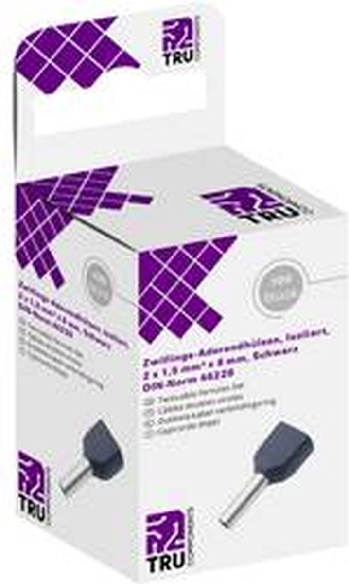 TRU COMPONENTS T1906C155 Dubbele adereindhulzen 1.50 mm² Deels geïsoleerd Zwart 100 stuk(s)