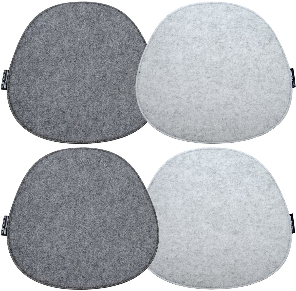 4 Vilten Zitkussen Ovaal - 40x37cm Omkeerbaar Stoelkussen van Vilt - 8mm Stoelpad 2-Kleurig Grijs