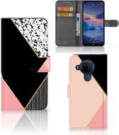 GSM Hoesje Nokia 5.4 Bookcase Black Pink Shapes